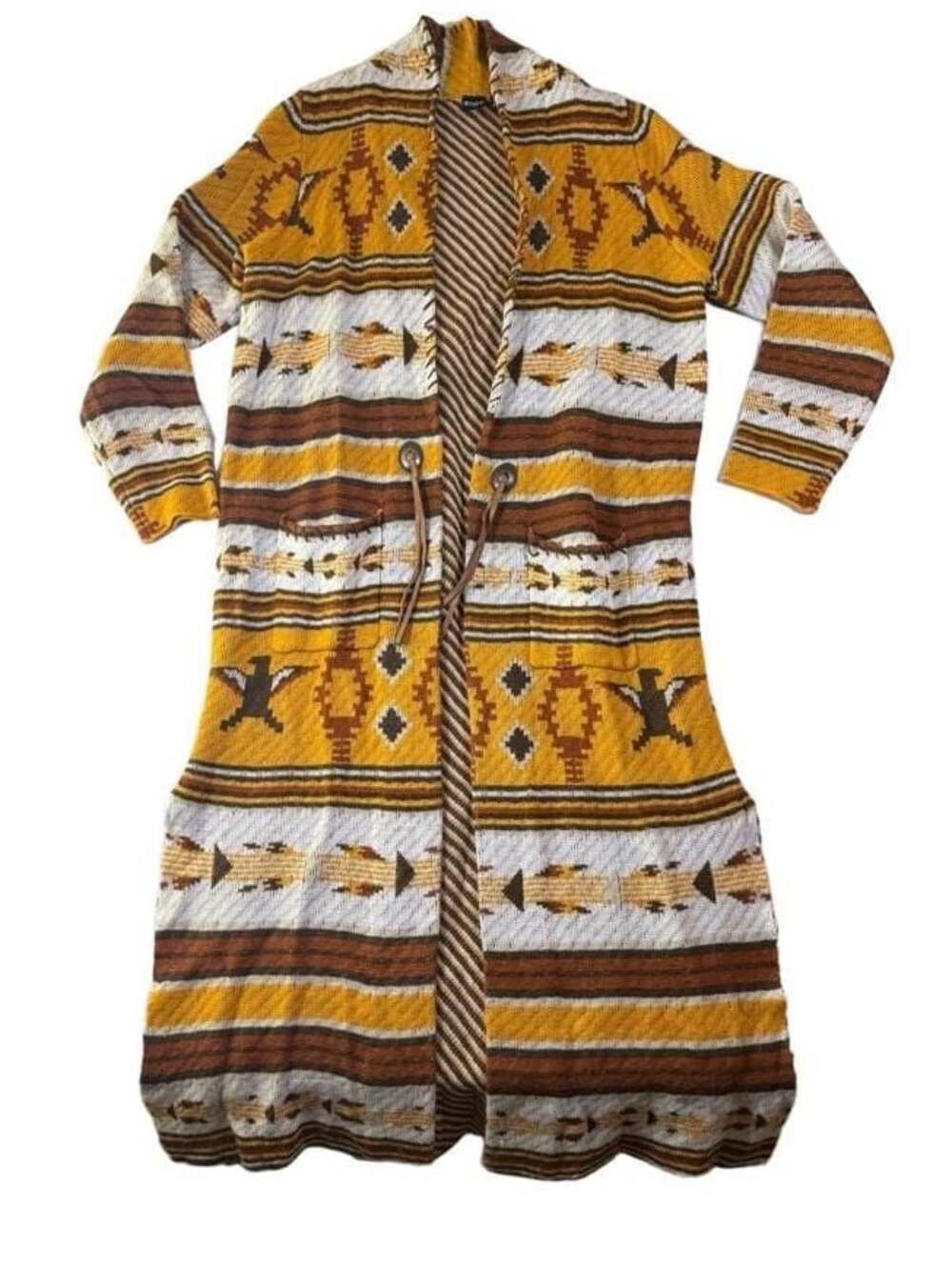 Cruel Denim Women's Long Aztec Print Open Front Cardigan Sweater Coat Size L
